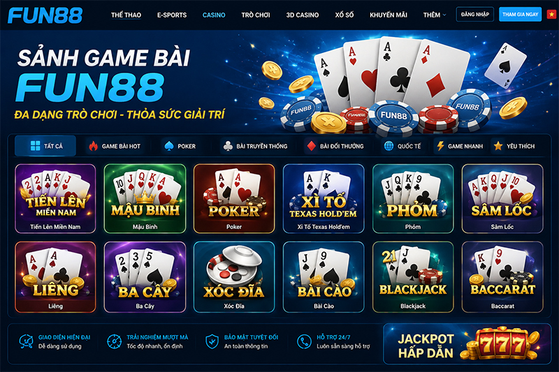 Nhiều game bài quen thuộc và hấp dẫn