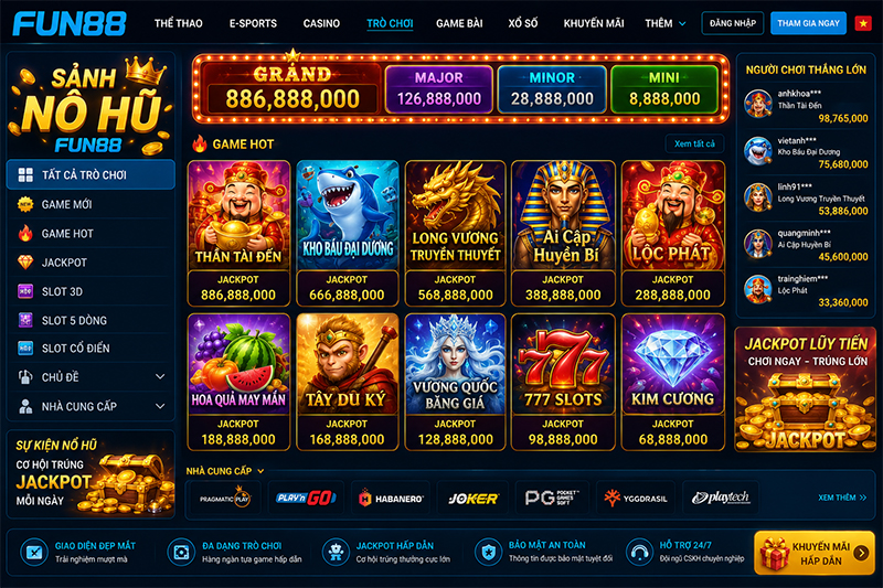 Sảnh nổ hũ Fun88 – Kho trò chơi quay thưởng đầy màu sắc